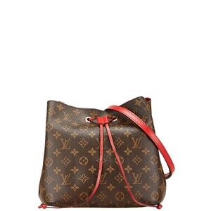 Louis Vuitton Monogram NeoNoe Shoulder Bag Brown Coquelicot Red Leather